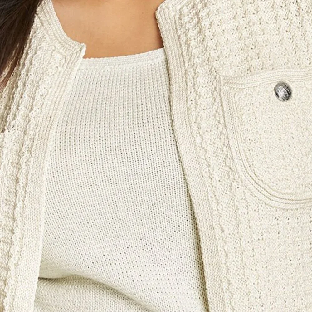 NWT Talbots Women's Textured Metallic Cream Knit Cardigan Coat L